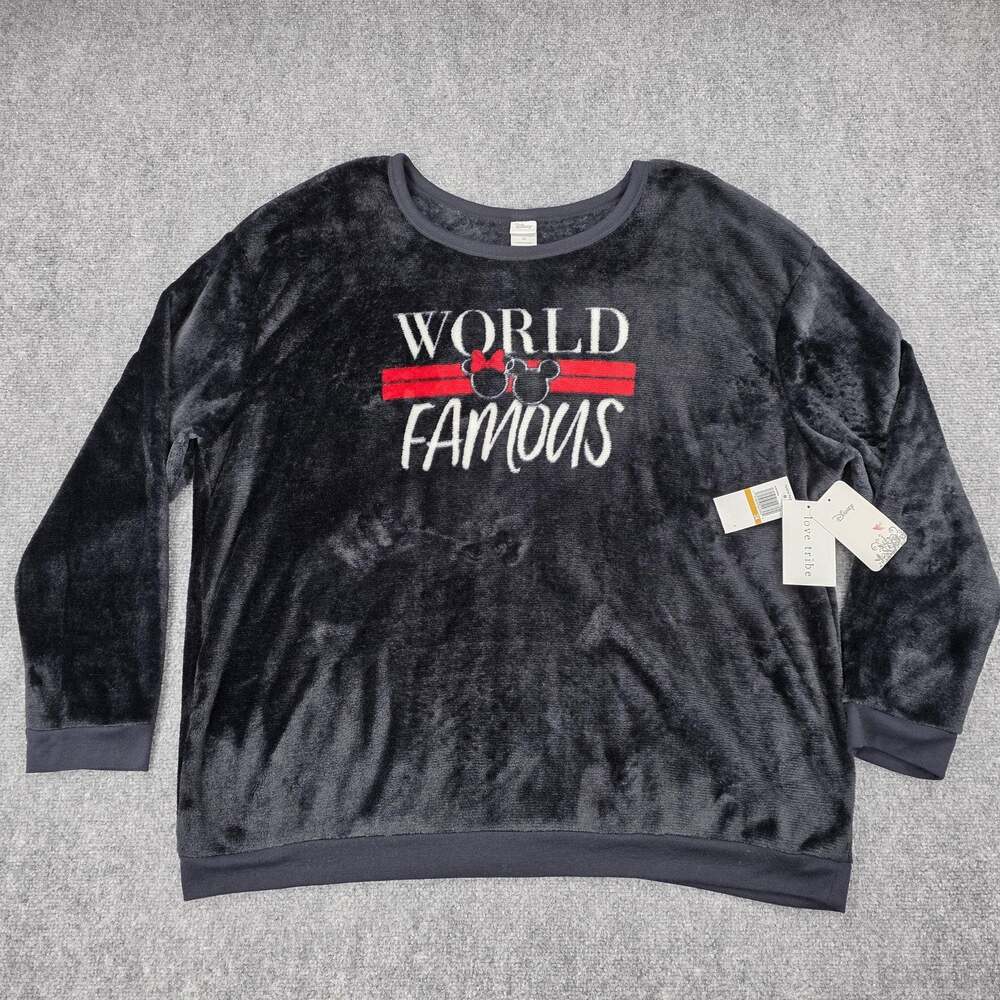 Disney Sweater Womens 3X Black World Famous Mickey Minnie Cozy Fleece Pullover